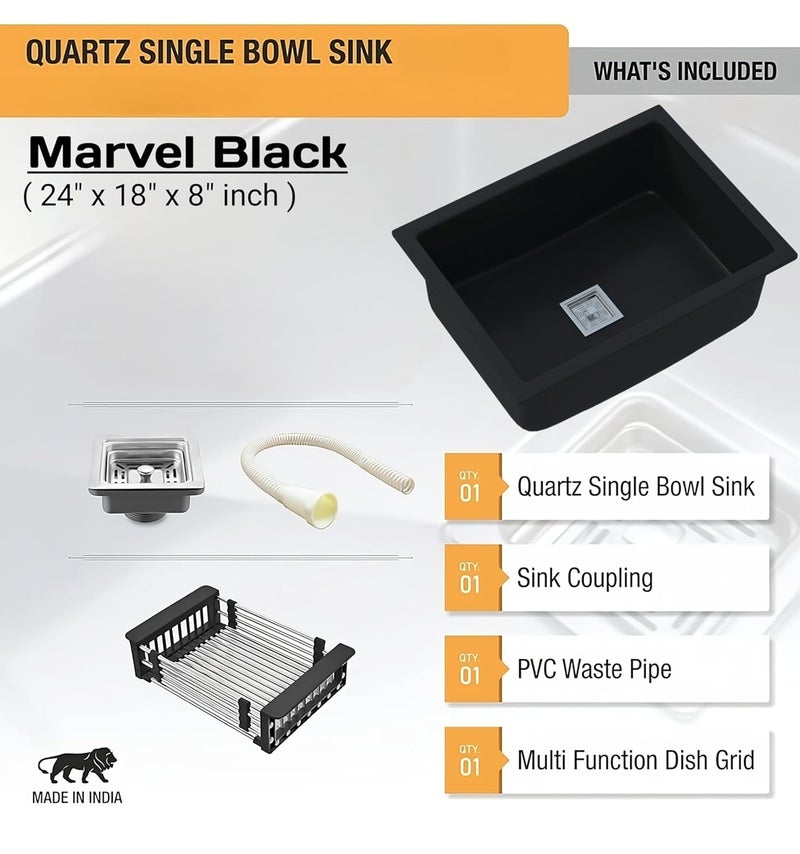 SYON Syon MARVEL BLACK Ceramic Quartz Kitchen Sink with All Accessories 24x18x8  - Image 3