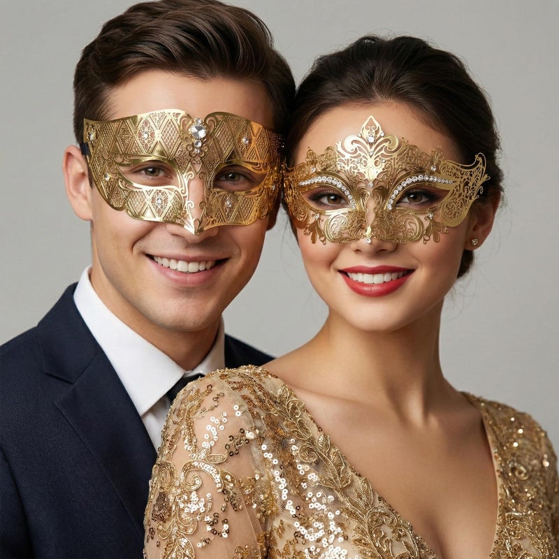Coddsmz Couple's Venetian Masquerade Mask Set Luxury Style Princess Party Mask for Couples Women and Men Mardi Gras Masks - Image 2