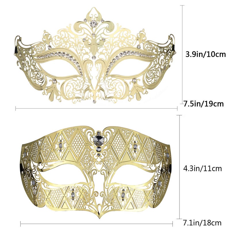 Coddsmz Couple's Venetian Masquerade Mask Set Luxury Style Princess Party Mask for Couples Women and Men Mardi Gras Masks - Image 5