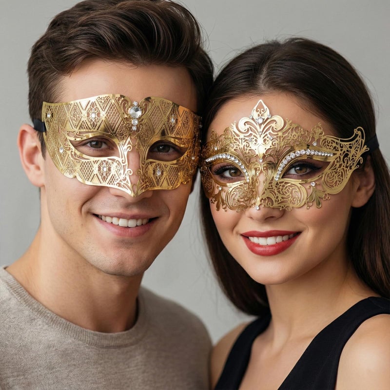 Coddsmz Couple's Venetian Masquerade Mask Set Luxury Style Princess Party Mask for Couples Women and Men Mardi Gras Masks - Image 4