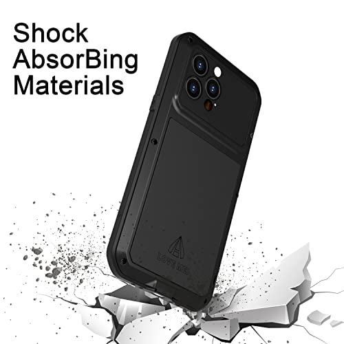 LOVE MEI Compatible with iPhone 13 Pro Max Case,Outdoor Sports Military Heavy Duty Metal Cover Waterproof Shockproof Dustproof Full Body Case with Built in Tempered Glass Screen Protector (Black) - Image 2