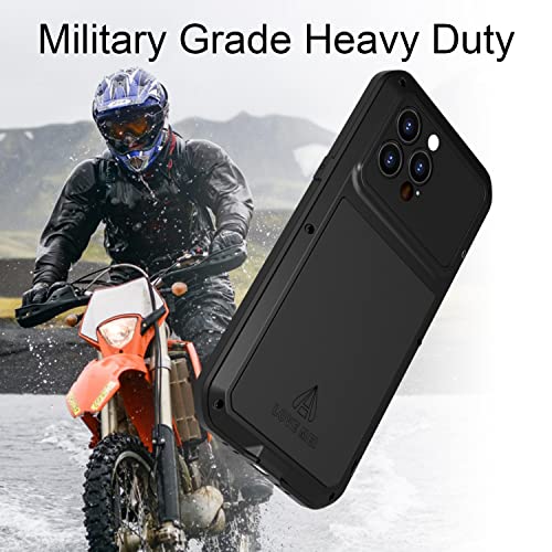 LOVE MEI Compatible with iPhone 13 Pro Max Case,Outdoor Sports Military Heavy Duty Metal Cover Waterproof Shockproof Dustproof Full Body Case with Built in Tempered Glass Screen Protector (Black) - Image 4