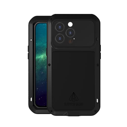 LOVE MEI Compatible with iPhone 13 Pro Max Case,Outdoor Sports Military Heavy Duty Metal Cover Waterproof Shockproof Dustproof Full Body Case with Built in Tempered Glass Screen Protector (Black) - Image 1