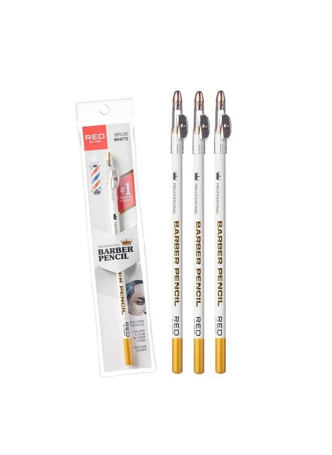 Red by Kiss 3Pcs Barber Pencil With Builtin Sharpener Edge Hairline Razor Trace Pencils Beard Guide Beard And Hairline Outliner Pencils Beard Shaping Pencils For Men (White)  - Image 2