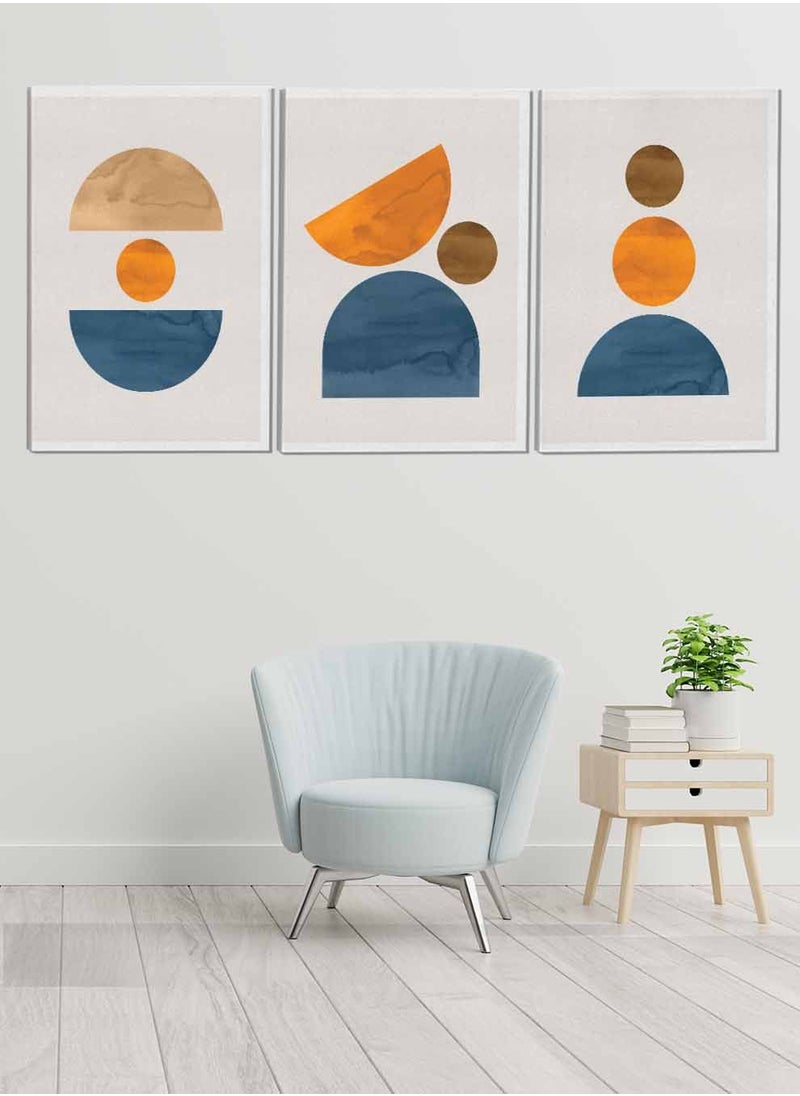 LOWHA Set Of 3 Framed Canvas Wall Arts Stretched Over Wooden Frame Trendy Circles And Shapes Paintings For Home Living Room Office Decor  - Image 1