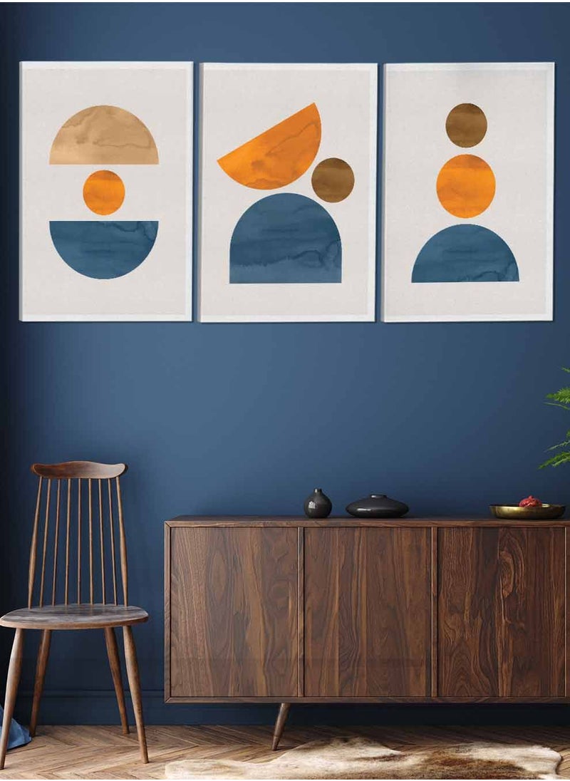 LOWHA Set Of 3 Framed Canvas Wall Arts Stretched Over Wooden Frame Trendy Circles And Shapes Paintings For Home Living Room Office Decor  - Image 2