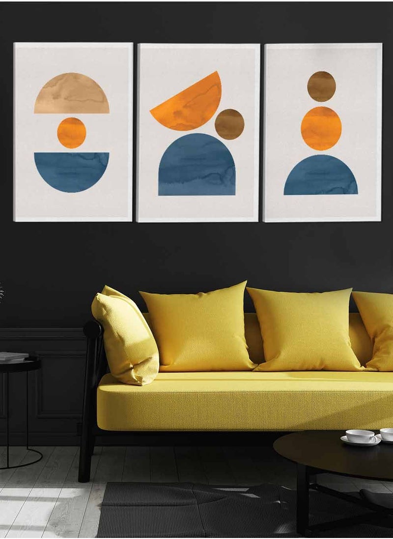 LOWHA Set Of 3 Framed Canvas Wall Arts Stretched Over Wooden Frame Trendy Circles And Shapes Paintings For Home Living Room Office Decor  - Image 3