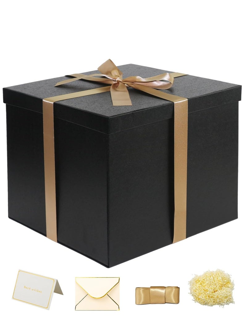 جوسكوين صندوق هدايا كبير 12x12x10 بوصة، صناديق هدايا سوداء للهدايا، صندوق عيد ميلاد، صندوق هدايا، للتغليف، عيد الحب، عيد الأم، الذكرى السنوية. - Image 1