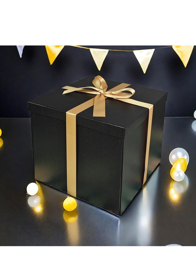 جوسكوين صندوق هدايا كبير 12x12x10 بوصة، صناديق هدايا سوداء للهدايا، صندوق عيد ميلاد، صندوق هدايا، للتغليف، عيد الحب، عيد الأم، الذكرى السنوية. - Image 4
