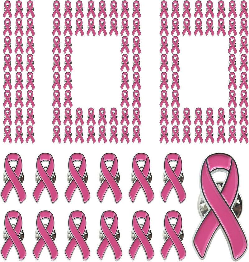 CHEROO Store 10/30/50/100/200 pack Pink Ribbon Breast Cancer Awareness Lapel Pins - Image 1