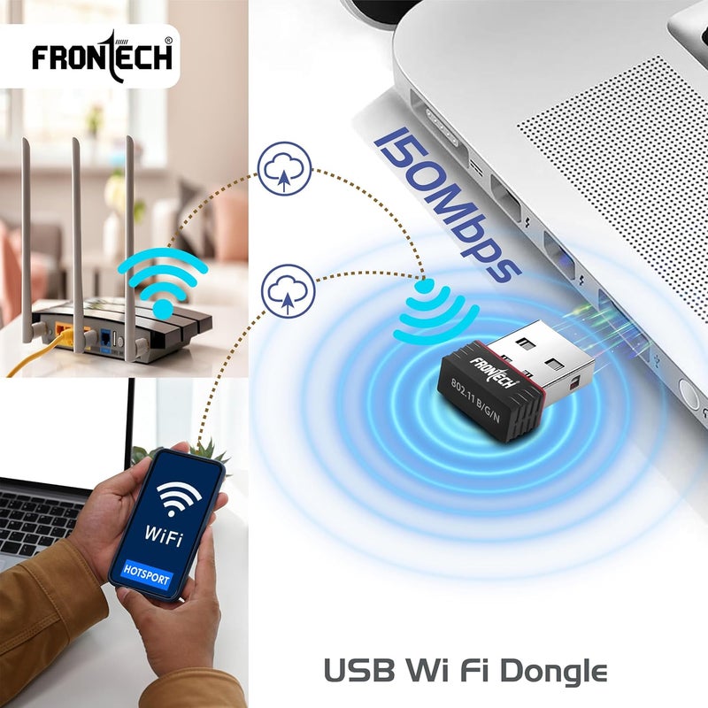 FRONTECH 150Mbps USB WiFi Dongle | Wireless Adapter for Desktop and Laptop | Supports 802.11 b/g/n and Advanced WPA/WPA2 Security Encryption (0843) - Image 2