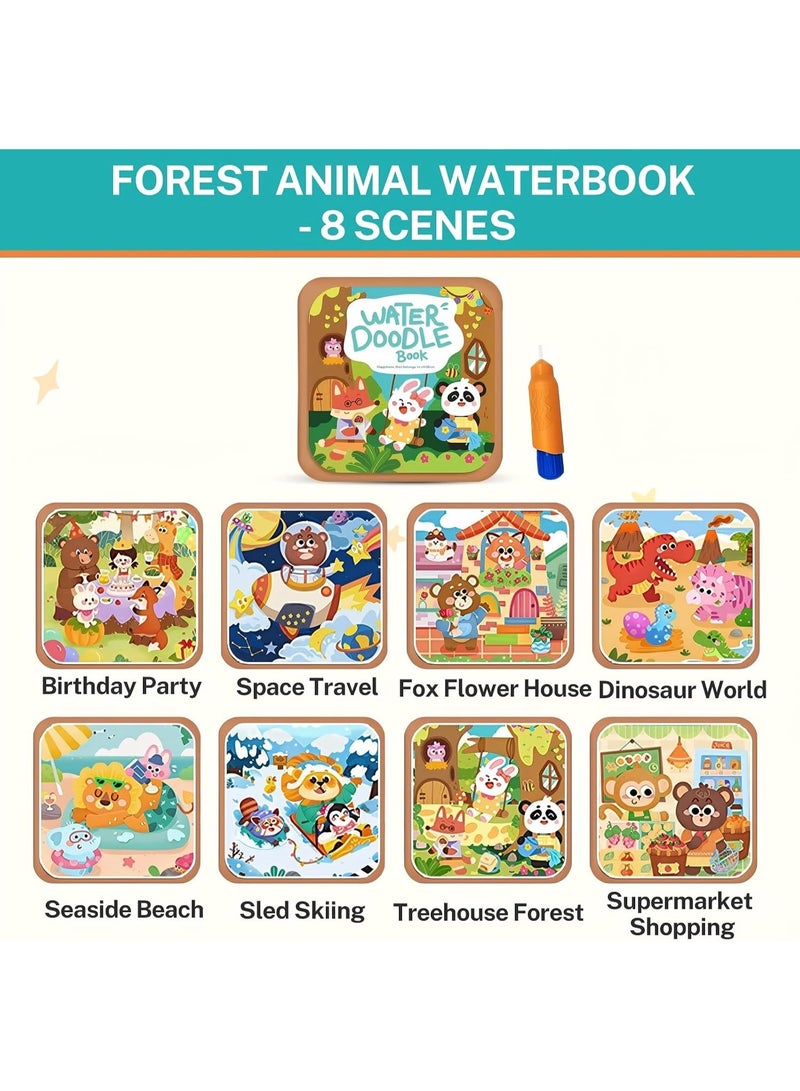Magic Water Coloring Book for Kids – 8 Pages Reusable Water Drawing Book with Magic Water Pen, Mess-Free Educational Painting & Tracing Toy for Toddlers and Preschool Boys and Girls - Image 2