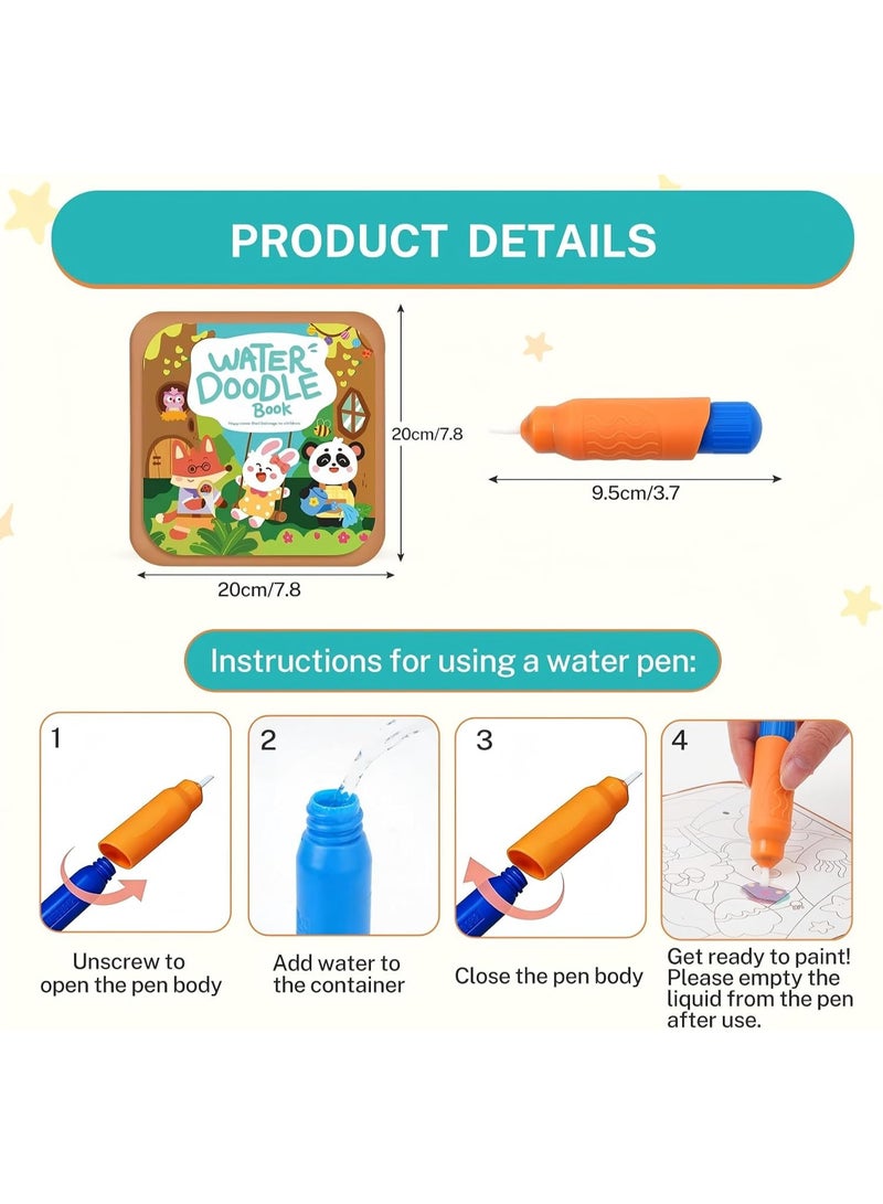 Magic Water Coloring Book for Kids – 8 Pages Reusable Water Drawing Book with Magic Water Pen, Mess-Free Educational Painting & Tracing Toy for Toddlers and Preschool Boys and Girls - Image 5