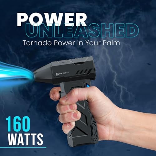 Portronics Tornado, Mini Handheld High Speed Air Duster, Rechargeable Type-C, for Cleaning Computers, Cars, Backyard and Home Appliances, Cordless & Compact, Adjustable Speed, Up to 130000 RPM (Black) - Image 2
