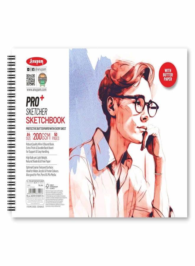 Anupam Pro Sketcher A4 Sketchbook with Butter Paper Pages Spiral-Bound Sketchpad 200 GSM for Artists, Kids & Professionals (25 Sheets, 50 Pages) - Image 1