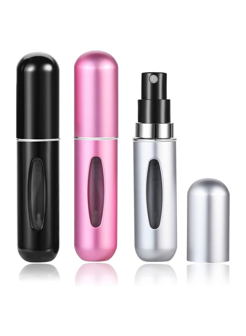 SYOSI Perfume Refillable Bottles, 6ML Perfume Atomiser Bottles, 3PCS Mini Travel Perfume Atomizer Portable Purse Spray Bottle Empty Container, for Purse Handbag Pocket Luggage (Black Silver Pink)  - Image 1