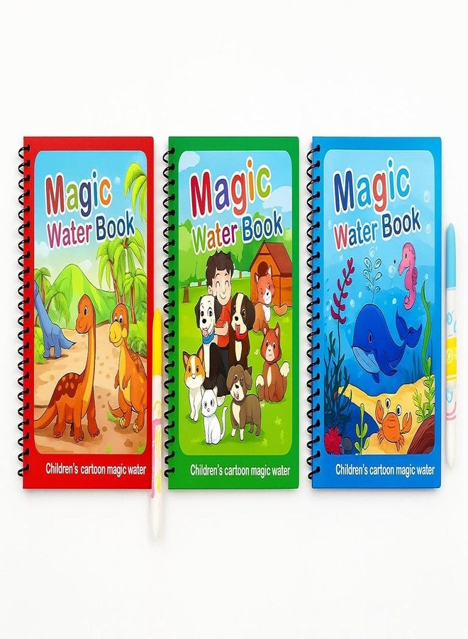 SCHNAPPI Magic Water Book, Reusable Drawing Coloring Book with Water Pen, Ocean Theme, Educational Learning Toy for Kids (Pack of 3) - Image 1