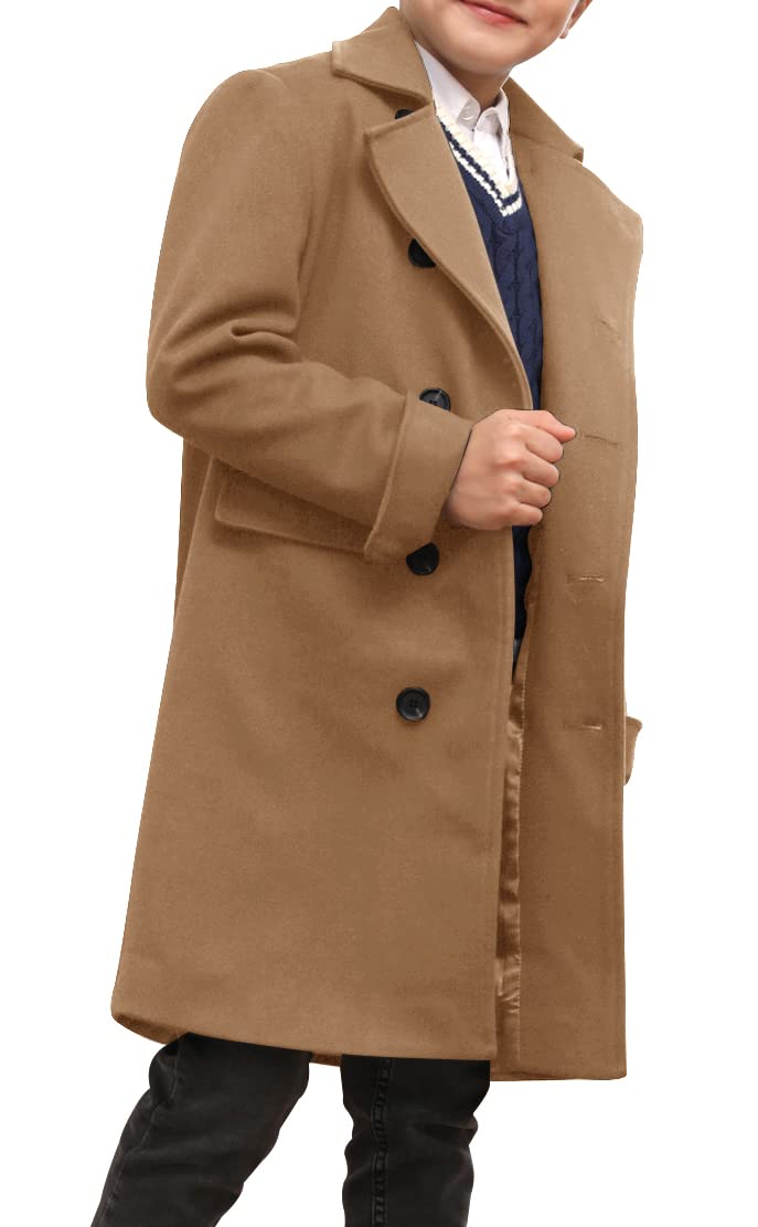 Ebifin Boys Notch Lapel Double Breasted Long Trench Coat Casual Classic Peacoat - Image 4