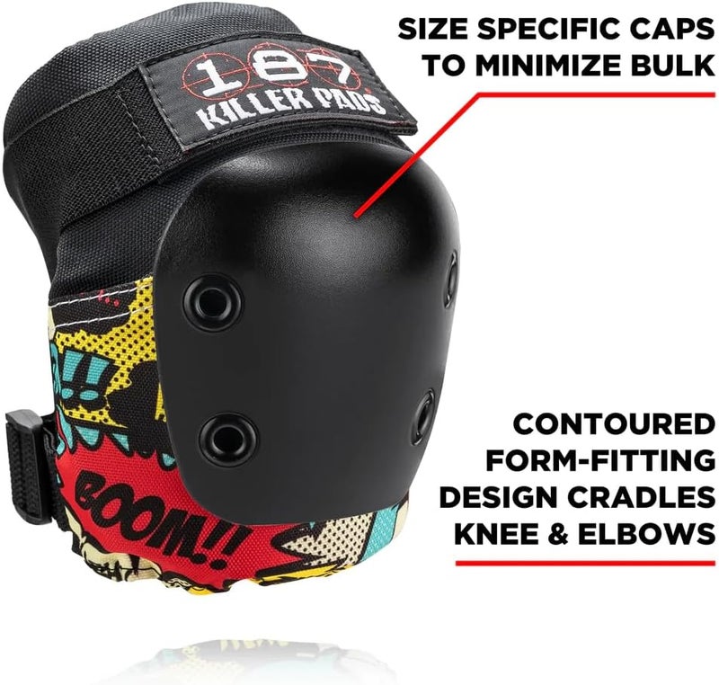 187 Killer Pads Junior Skateboarding Protective Gear Set - Knee Pads, Elbow Pads, and Wrist Guards, Comic Design - Image 2