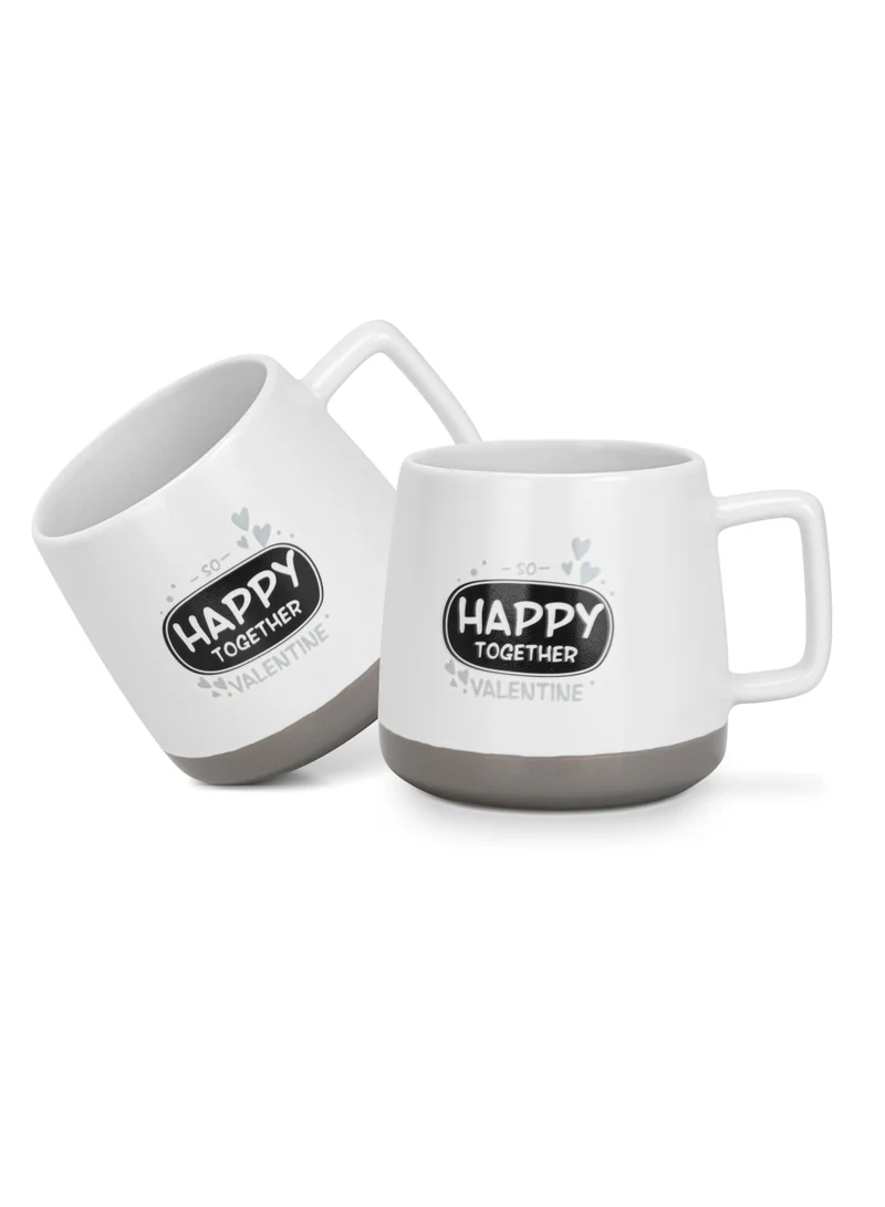 Fissman 2-Piece Mugs 400ml Happy Together Coffee Mugs Set Couple Mug , New Bone China with Non Slip Bottom Coffee Cups for for Tea, Coffee, Present For Her/Him, Surprise Gift For Heart Day