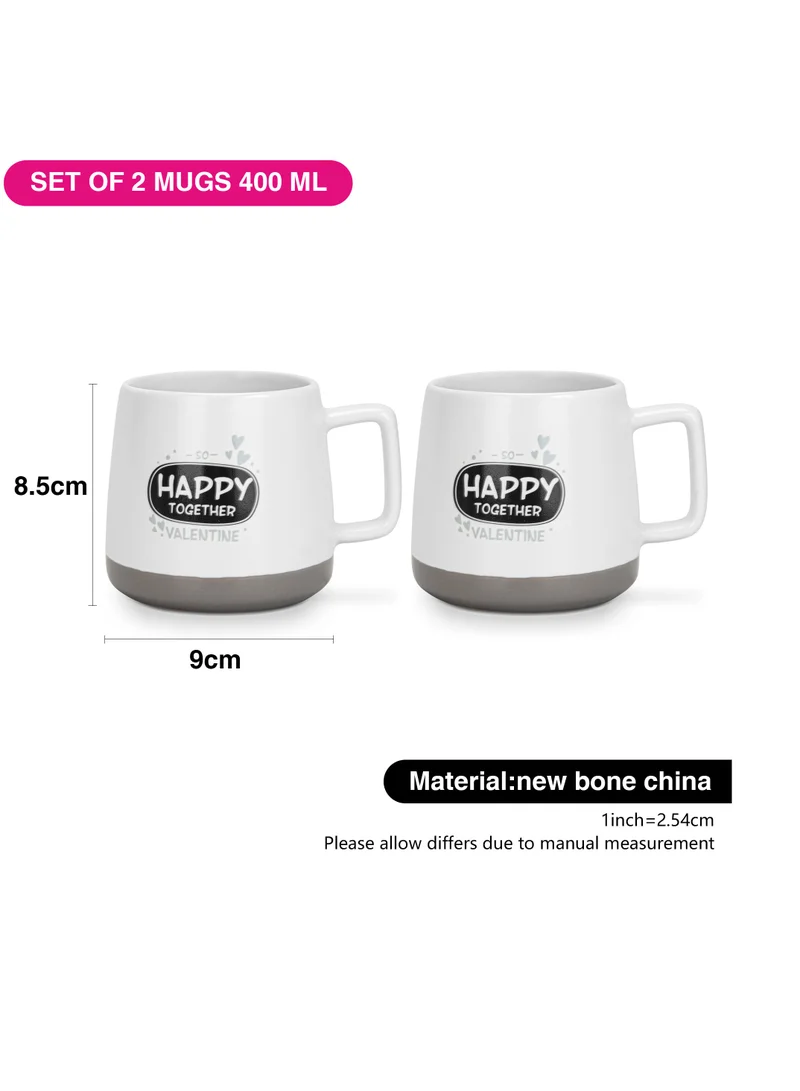 Fissman Happy Together 2-Piece Mugs 400ml Happy Together Coffee Mugs Set Couple Mug , New Bone China with Non Slip Bottom Coffee Cups for for Tea, Coffee, Present For Her/Him, Surprise Gift For Heart Day  | Best Price UAE