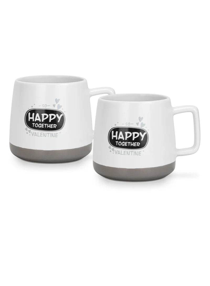 Fissman Happy Together 2-Piece Mugs 400ml Happy Together Coffee Mugs Set Couple Mug , New Bone China with Non Slip Bottom Coffee Cups for for Tea, Coffee, Present For Her/Him, Surprise Gift For Heart Day  | Best Price UAE