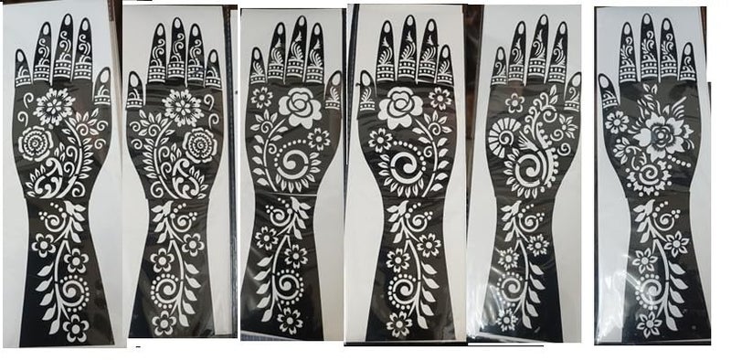 NBR Full Hand Mehndi Stencil Design Full Hand Set Pack of 3 Pair (6pcs.) | Henna Tattoo Stencil for Women, Girls and Kids | Easy to use in just 4 Steps | Mehandi Sticker - Image 1