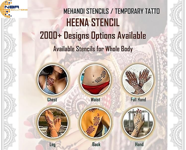 NBR Full Hand Mehndi Stencil Design Full Hand Set Pack of 3 Pair (6pcs.) | Henna Tattoo Stencil for Women, Girls and Kids | Easy to use in just 4 Steps | Mehandi Sticker - Image 2