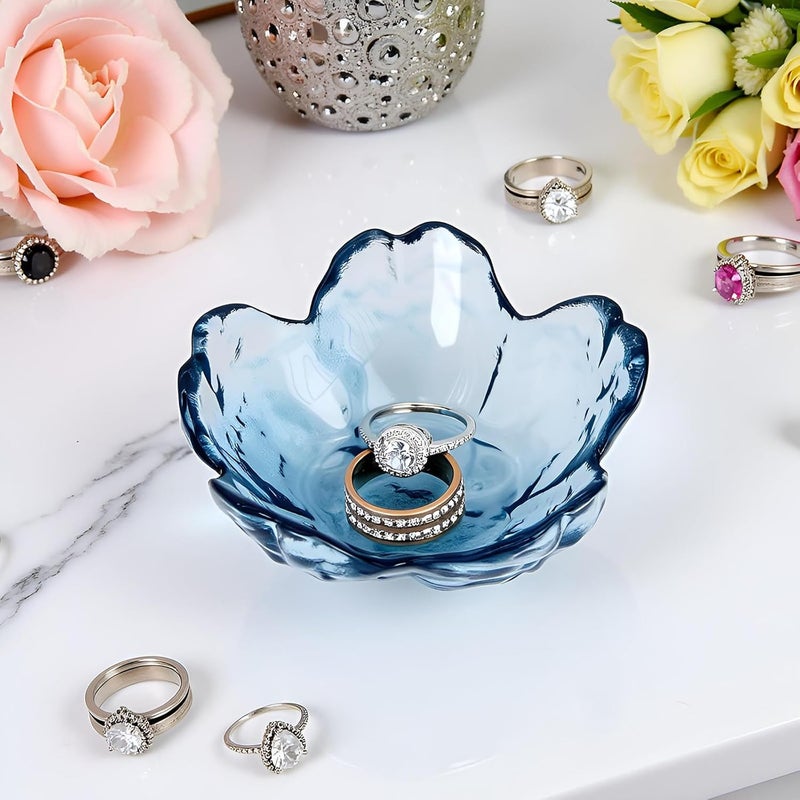 BIHOIB Crystal Blue Flower Ring Dish Jewelry Tray, Decorative Glass Trinket Dish, Modern Accent Tray for Vanity - Image 5