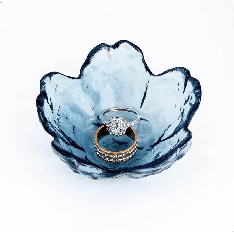 BIHOIB Crystal Blue Flower Ring Dish Jewelry Tray, Decorative Glass Trinket Dish, Modern Accent Tray for Vanity - Image 1