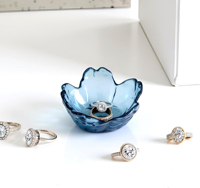 BIHOIB Crystal Blue Flower Ring Dish Jewelry Tray, Decorative Glass Trinket Dish, Modern Accent Tray for Vanity - Image 4