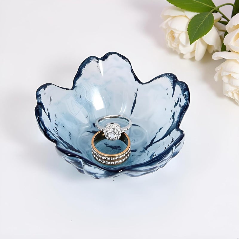 BIHOIB Crystal Blue Flower Ring Dish Jewelry Tray, Decorative Glass Trinket Dish, Modern Accent Tray for Vanity - Image 2
