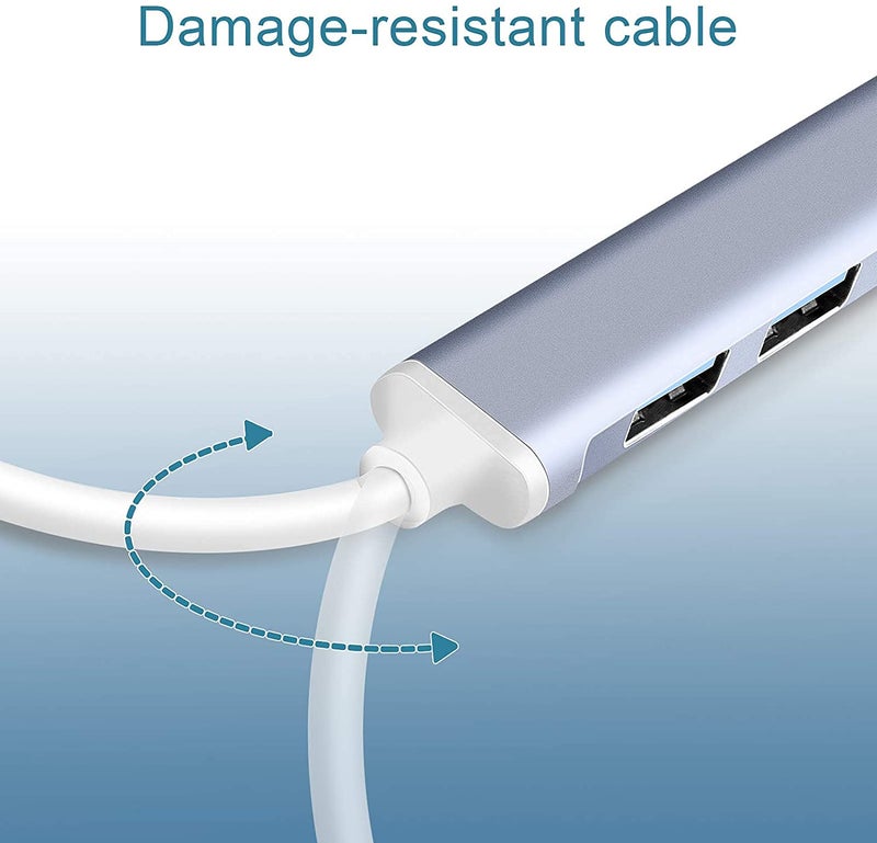 Viboton USB Hub, 4 Port, 1 x 3.0 Port Cable Side and 3 x 2.0 Port, USB Hub for Laptop, 4 Port USB 3.0 Hub Expander, Ultra Slim Portable for Laptop, iMac Pro, Mac, Notebook PC (Gray) - Image 5