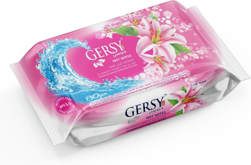 Gersy مناديل جيرسي المبللة - رائحة زنبق - تركيبة ناعمة ومحبوبة للبشرة - 80 منديل - Image 1