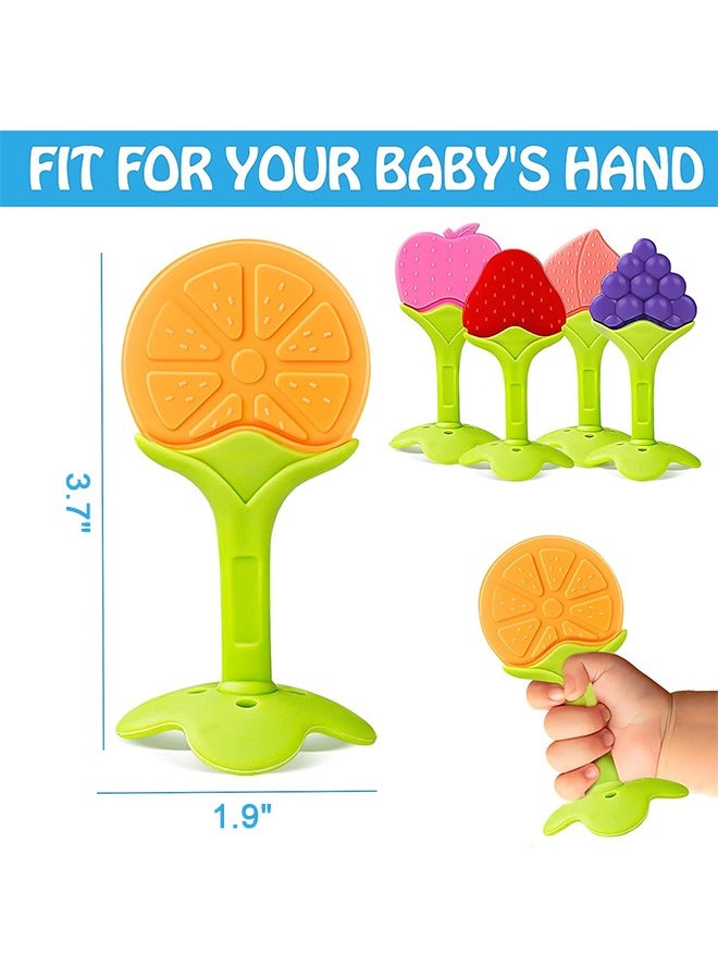 5Pcs Teething Toys for Babies, BPA-Free Silicone Baby Teethers, Fruit Shape Baby Chew Toys with Natural Organic Soft & Textured for 3 months+ Orange Grape Apple Strawberry Peache - Image 2