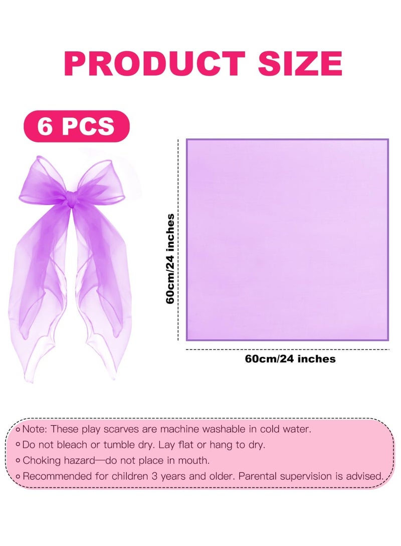 أوشحة لعب حريرية، 6 قطع، 24 × 24 بوصة، أوشحة لعب مربعة للجنسين بستة ألوان للأطفال الصغار والأطفال، عروض الخدع السحرية، أوشحة لعب حريرية للرقص والحركة - Image 2