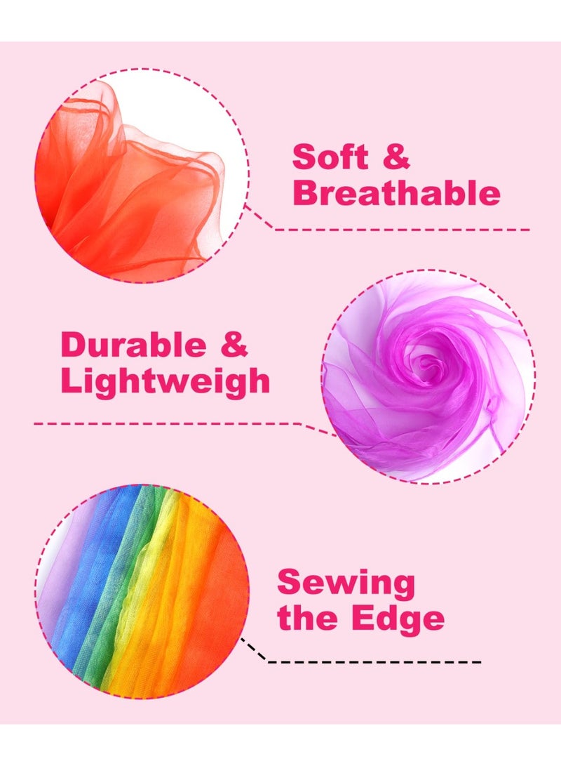 أوشحة لعب حريرية، 6 قطع، 24 × 24 بوصة، أوشحة لعب مربعة للجنسين بستة ألوان للأطفال الصغار والأطفال، عروض الخدع السحرية، أوشحة لعب حريرية للرقص والحركة - Image 3