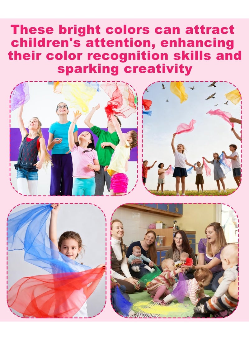 أوشحة لعب حريرية، 6 قطع، 24 × 24 بوصة، أوشحة لعب مربعة للجنسين بستة ألوان للأطفال الصغار والأطفال، عروض الخدع السحرية، أوشحة لعب حريرية للرقص والحركة - Image 4