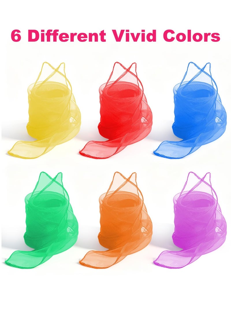 أوشحة لعب حريرية، 6 قطع، 24 × 24 بوصة، أوشحة لعب مربعة للجنسين بستة ألوان للأطفال الصغار والأطفال، عروض الخدع السحرية، أوشحة لعب حريرية للرقص والحركة - Image 5