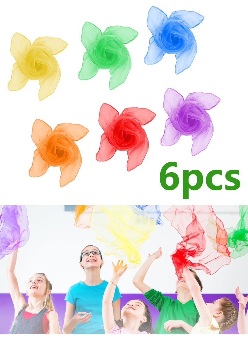 أوشحة لعب حريرية، 6 قطع، 24 × 24 بوصة، أوشحة لعب مربعة للجنسين بستة ألوان للأطفال الصغار والأطفال، عروض الخدع السحرية، أوشحة لعب حريرية للرقص والحركة - Image 1