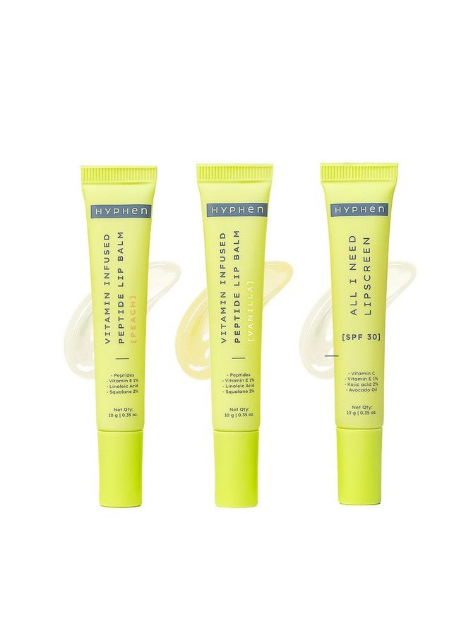 هايفن مجموعة العناية بالشفاه الجافة والمتشققة | بلسم الشفاه بالفانيليا، بلسم الشفاه بالخوخ، واقي الشفاه بعامل حماية من أشعة الشمس 30، عبوة اقتصادية من 3 قطع | بلسم الشفاه المرطب للرجال والنساء - Image 1