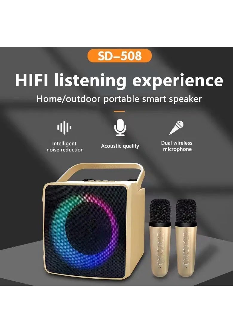 SDRD SD508 Home Karaoke Portable Bluetooth Speaker Dual Wireless Microphone Live TV FM radio TF card USB Subwoofer Music Center Audio (gold)  - Image 4