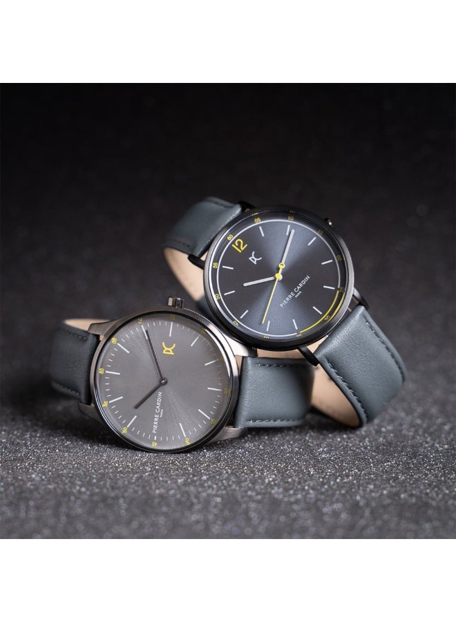 PIERRE CARDIN MEN'S LUXURY GRAY DIAL STAINLESS STEEL WATCH - ELEGANT LEATHER BAND - Image 5