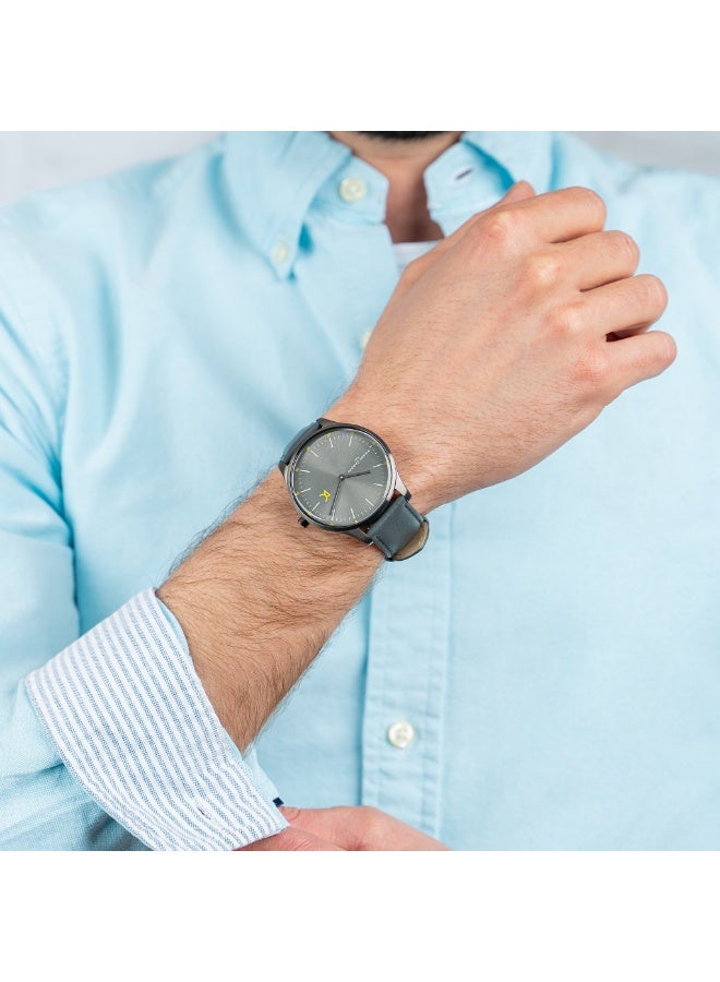 PIERRE CARDIN MEN'S LUXURY GRAY DIAL STAINLESS STEEL WATCH - ELEGANT LEATHER BAND - Image 2