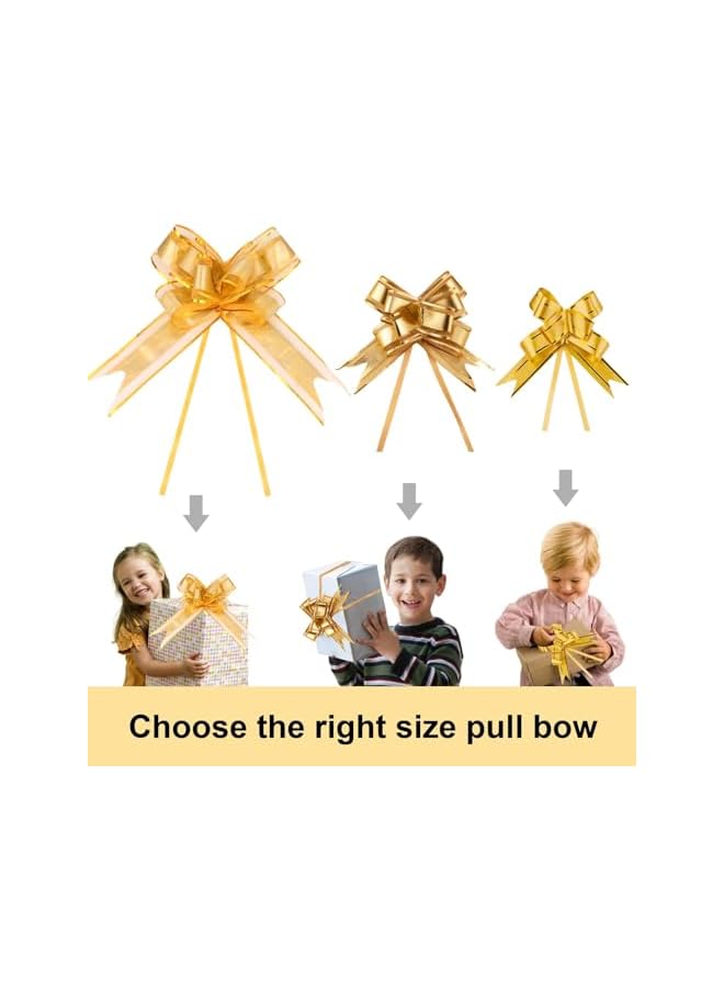 The Bros 30 قطعة من الأقواس المسبقة الحلزونية 3 أحجام (7.9/5.7/3.3 بوصة) شريط ذهبي لسلال الهدايا، ديكور الزفاف، هدايا الحفلات، صنع السلال - خالية من التشابك وقابلة لإعادة الاستخدام - Image 4