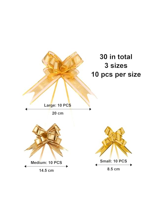 The Bros 30 قطعة من الأقواس المسبقة الحلزونية 3 أحجام (7.9/5.7/3.3 بوصة) شريط ذهبي لسلال الهدايا، ديكور الزفاف، هدايا الحفلات، صنع السلال - خالية من التشابك وقابلة لإعادة الاستخدام - Image 3