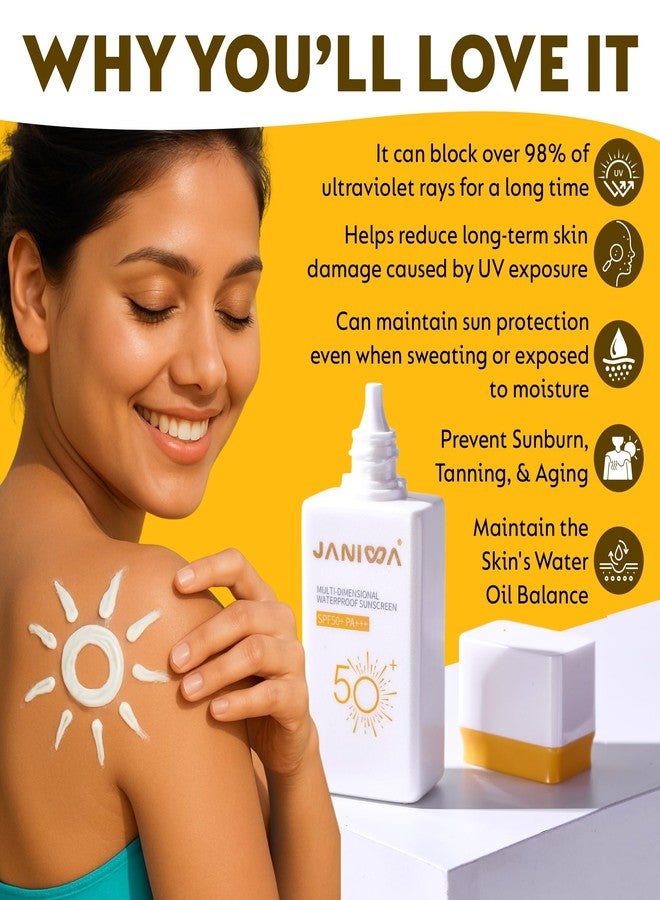 JANIWA Multi-Dimensional Waterproof Sunscreen SPF 50+ PA+++ UVA/UVB Protection Prevent Sunburn, Tanning and Aging Enhance Skin's Resistance Natural Ingredients, Pocket Friendly - 30g - Image 4