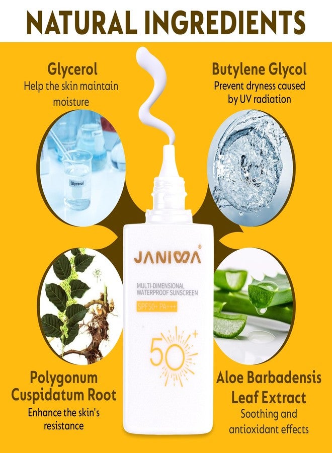 JANIWA Multi-Dimensional Waterproof Sunscreen SPF 50+ PA+++ UVA/UVB Protection Prevent Sunburn, Tanning and Aging Enhance Skin's Resistance Natural Ingredients, Pocket Friendly - 30g - Image 3