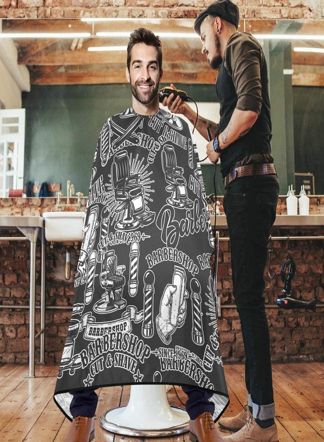 visesunny Barbershop Design Monochrome Style Barber Cape Anti-Static Hair Cutting Cape with Snap Closure Professional Salon Polyester Beard Shaving Bib Water-Resistant Hairdressing Cape Adjustable - Image 2