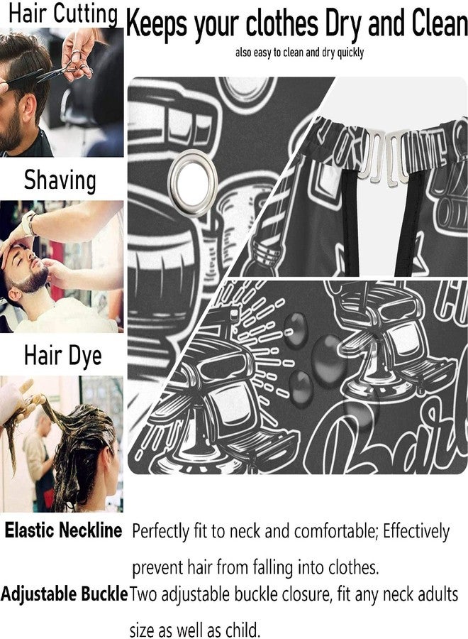 visesunny Barbershop Design Monochrome Style Barber Cape Anti-Static Hair Cutting Cape with Snap Closure Professional Salon Polyester Beard Shaving Bib Water-Resistant Hairdressing Cape Adjustable - Image 5